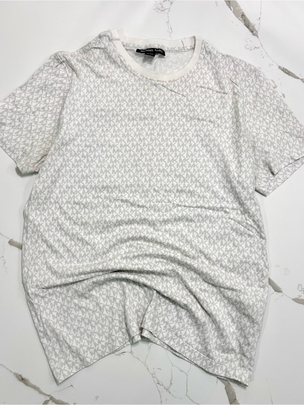 Michael Kors White Short-Sleeve Logo-Pattern Crewneck Tee